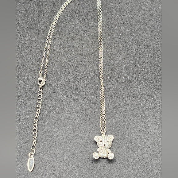 🩷 3/$15 Silver Teddy Bear Pendant Necklace With Black Accents And A B… - Picture 2 of 3